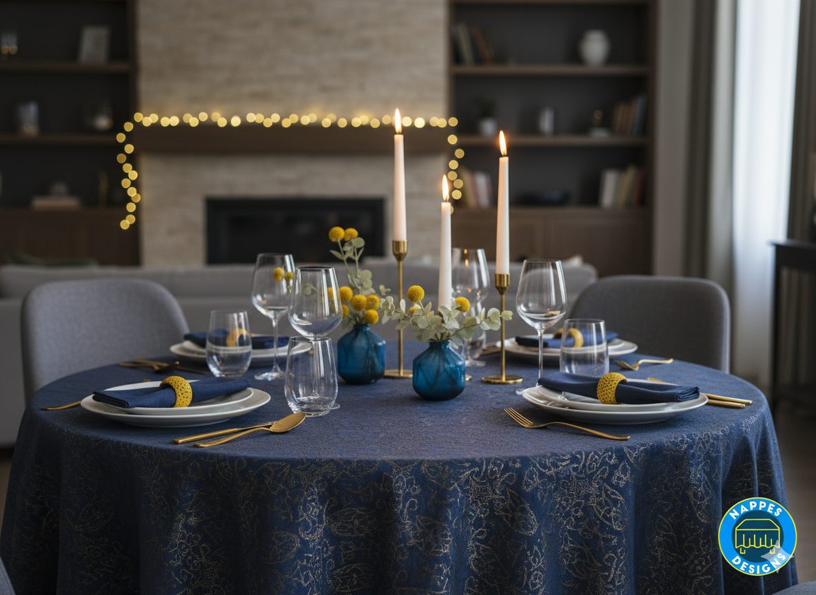 Nappe de table élégante pour dîner en intérieur avec bougies