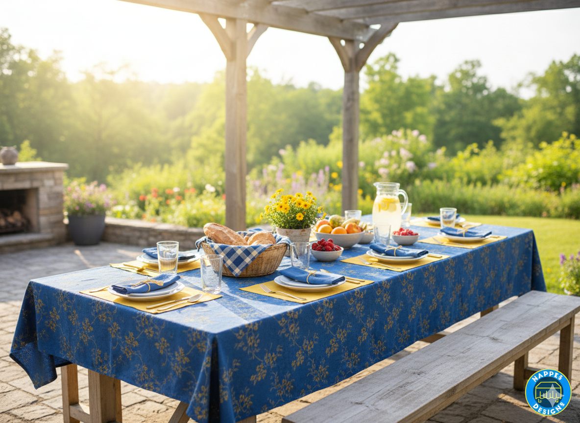 Nappe de table à motifs floraux bleus pour brunch en extérieur
